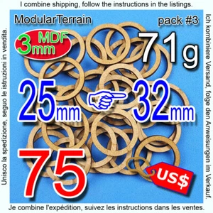 75x 3mm MDF Adapter 25mm To 32mm Round Base WarHammer 40K Age Of Sigmar AOS - Picture 1 of 5
