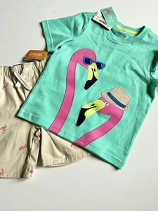 Gymboree Boys Sz 10  Tropical Paradise Embroidered Flamingo Set Tee Shorts NWT - Picture 1 of 2