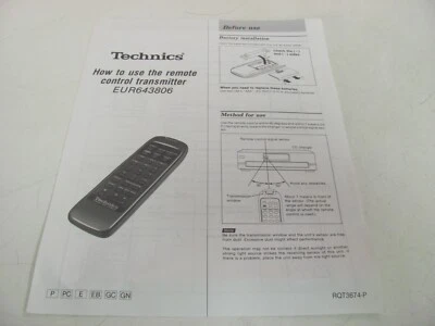 Transmisor de control remoto manual Original Technics EUR643806 RQT3674-P Foto 1 de 4