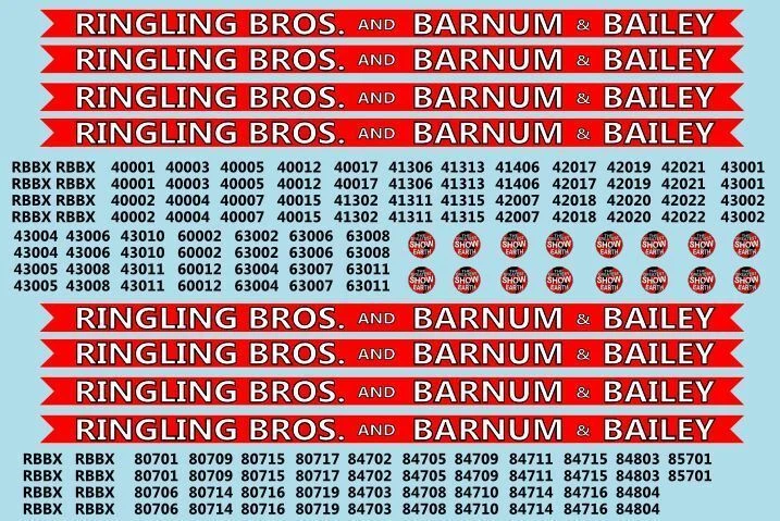 Ringling Brothers & Barnum Bailey Red Unit RBBB Modern Circus Train Decals N ... - Image 1 of 1