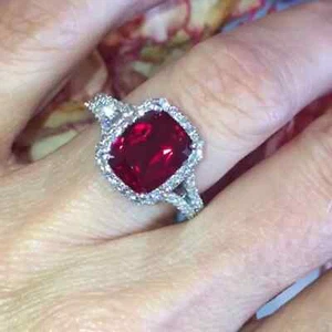 4.50 Ct Cushion Cut Natural Ruby Diamond Engagement Ring 14K White Gold solid - Picture 1 of 6