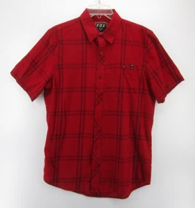 Fox Racing Shirt Men Medium Red Flannel Button Down Check Outdoor Pocket Logo - Picture 1 of 12