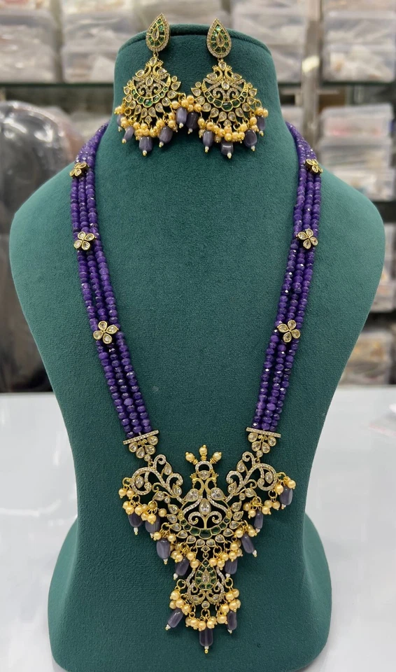 Colgante de piedra circonita cúbica para mujer joyería elegante conjunto del sur de la India Foto 1 de 1