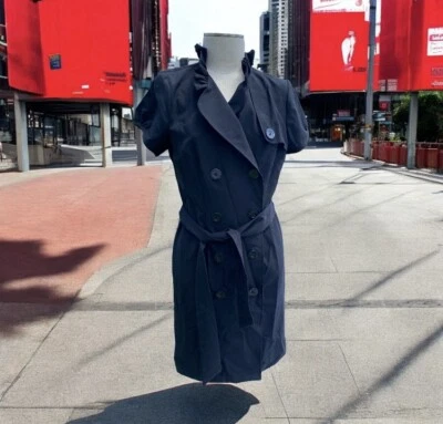 Vestido negro para mujer completo con botones y cinturón de corbata manga abullonada talla 12 Fashion Bug Foto 1 de 4