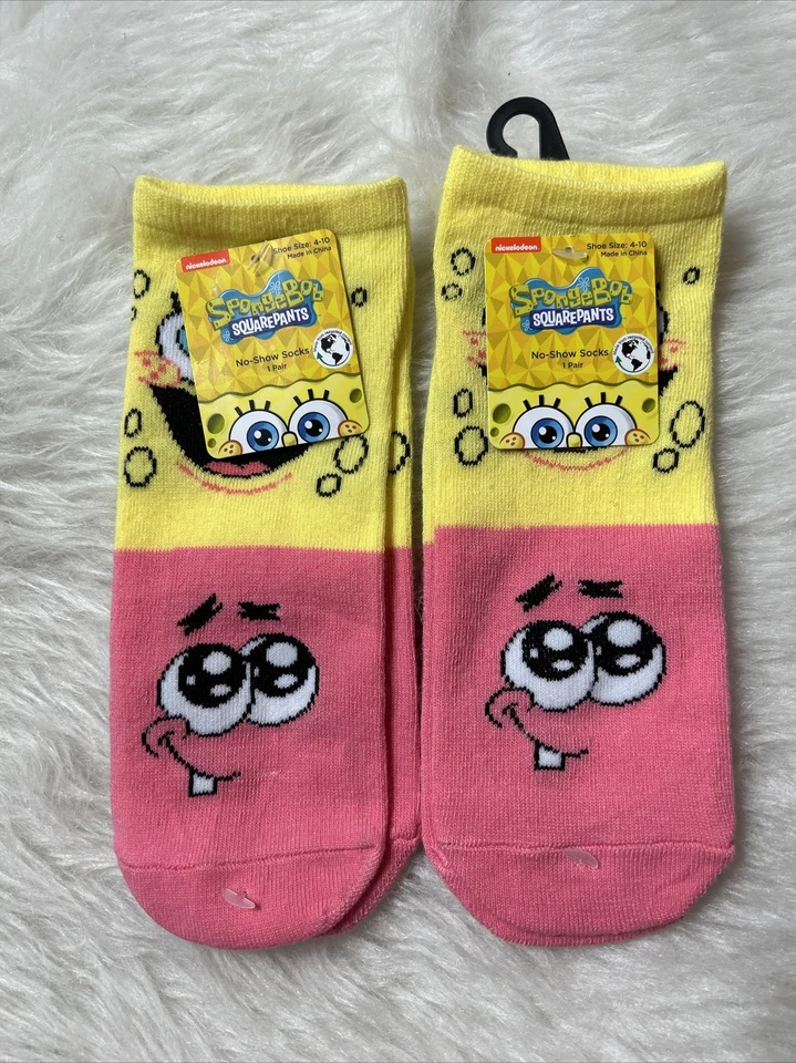 Nickelodeon SpongeBob Squarepants 1 Pair No Show Socks Shoe Size 4-10