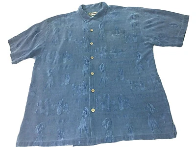 Camisa masculina vintage Big Dogs manga curta havaiana com botões azul seda tamanho G - Imagem 1 de 4