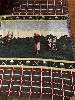 Manta tapiz vintage GOLF CARIDAD ABIERTA flecos de algodón grueso suave Foto 1 de 4