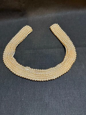 Cuello de perlas de imitación vintage satinado forrado cierre de gancho 7 filas perla 1" ancho 15" largo Foto 1 de 3