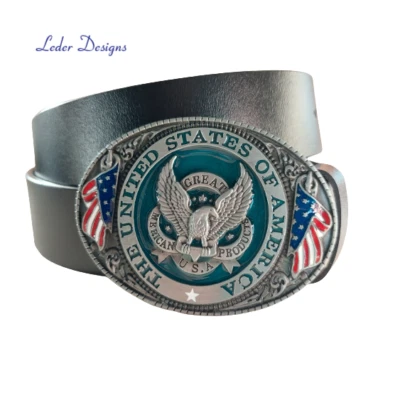 Ledergürtel + Gürtelschnalle Buckle USA American Eagle Adler USA US Flagge - Bild 1 von 4
