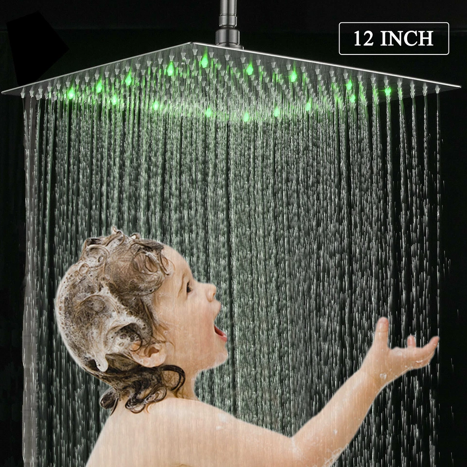 16inch LED Shower Head Wall/ceiling Mount Rain Square Top Sprayer Brushed Nickel