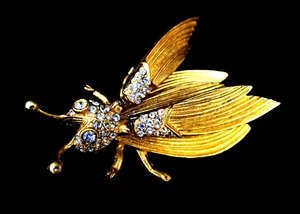 VINTAGE 1950'S RHINESTONE - GOLD TREMBLER BEE BROOCH - USA - Picture 1 of 3