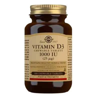 Solgar Vitamin D3 1000 IU (25 µg) Chewable Tablets - Pack of 100 Healthy Bones - image 1 of 3