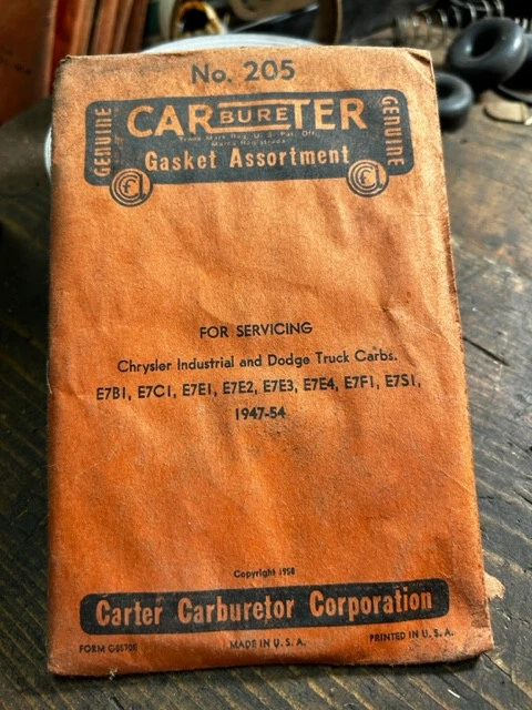 1947 - 1954 克莱斯勒工业道奇卡车汽化器气囊套装全新无标签 — 第 1/1 张图片