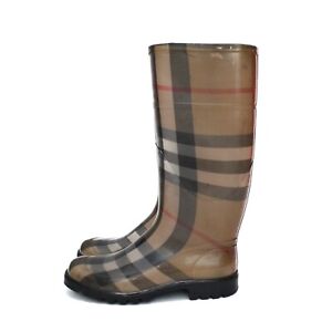 Vintage Burberry Nova Check Tall Rain Boots Shoes Size 35 Made in Italy
