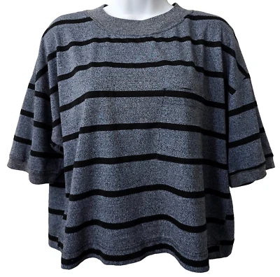 Camisa corta cuadrada vintage años 80 L cuello redondo camiseta manga corta bolsillo rayas azules Foto 1 de 4