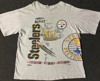 Camisa De Colección Años 90 Steelers Desteñida Distress Asalto Aéreo AOP XL Puntada Única Grunge Foto 1 de 4