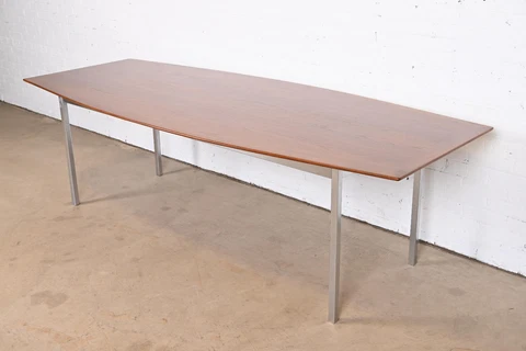 Florence Knoll Mid-Century Modern Walnut Boat Shaped Conference or Dining Table Cover
