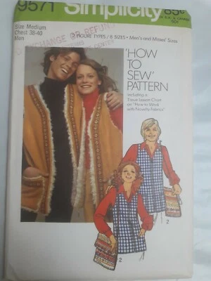 Vest Leather Sherpa Simplicity 9571 Sewing Pattern Mens M 38 40 Cut VTG 70's    - Image 1 of 4