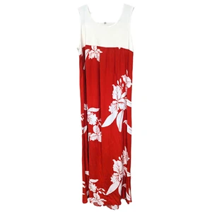 Maxi abito bianco betulla taglia grande rosso e bianco hawaiano - Foto 1 di 3