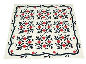 Antique 1880's Wreath of Roses Hand Stitched Appliqué Quilt Red & Green 84 x 84” - Picture 1 of 15