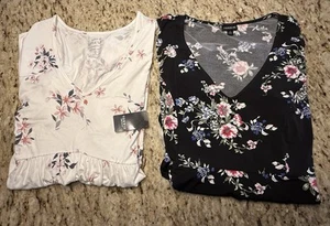 Torrid Womens Blouses Floral Black & New White Tunic Super Soft Knit - 2 Plus - Picture 1 of 9