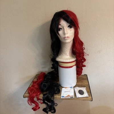 Peluca Cosplay Larga Colorround Rojo y Negro Con Pinzas para el Pelo Halloween Foto 1 de 4