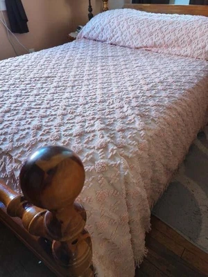 Colcha de chenilla Blair tamaño queen algodón rosa melocotón claro algodón NUEVO Foto 1 de 4