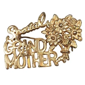 Vintage goldfarbene Anstecknadel besondere Großmutter Muttertag 1,75 Zoll unsigniert Geschenk Geburtstag - Bild 1 von 3