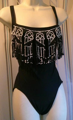 Vintage 1950's-'60's "Rose Marie Reid" Beaded Fringe 1-Pc SWIMSUIT Woman Sz 10 - Image 1 of 4