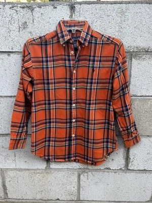 Camisa Ralph Lauren Juvenil 10-12 Mediana Naranja Franela a Cuadros Abotonada Manga Larga Foto 1 de 4