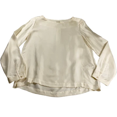 Massimo Albu Womens Silk Top Sz S White Crew Neck Long Sleeve NWOT - Image 1 of 4