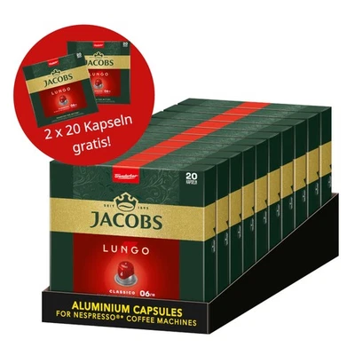 JACOBS Kapseln Lungo 6 Classico 10x 20 = 200 Nespresso®* kompatibel +2x20 gratis - Bild 1 von 4