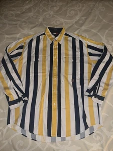 Vintage 90s Tommy Hilfiger Striped Long Sleeve Shirt Logo Crest EUC Size L - Bild 1 von 6