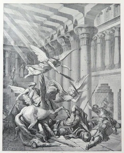 Christian Bible Story HELIODORUS PUNISHED IN THE TEMPLE 1890 antique engraving - Picture 1 of 4