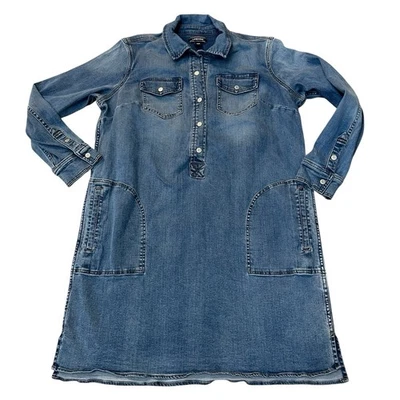 Vestido de mezclilla Lands End 14 Petite manga larga a presión clásico hasta la rodilla azul Foto 1 de 4