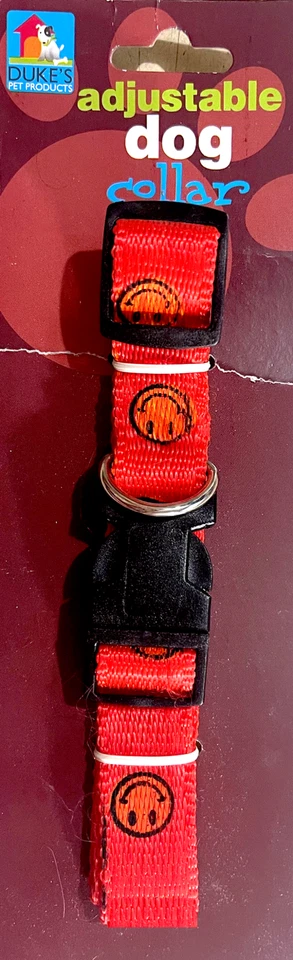 Collar ajustable de nailon para perro pequeño mediano grande 3/4" de ancho, 9"-17" cuello rojo sonriente Foto 1 de 1