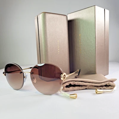 Occhiali da sole Bvlgari 6091-B oro marrone sfumato tondi 61-17-140 Italia scatola custodia - Immagine 1 di 4