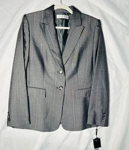 Tahari Arthur S Levine Blazer Womens 12 Grey Rainbow Striped Jacket Two Button - Picture 1 of 6