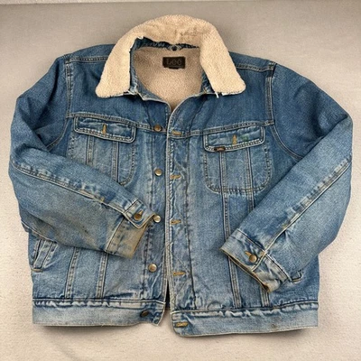 Vintage Lee Denim Jacket Mens 2XL Blue Trucker Sherpa Faded Honeycomb Mechanics - Image 1 of 4