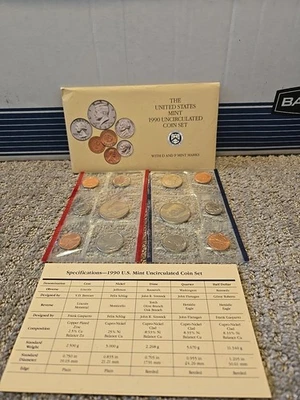 US Mint 1990 Uncirculated Coin Set Denver & Philadelphia OGP & COA Free Shipping - Image 1 of 4