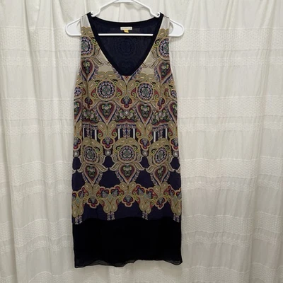 Vestido de seda Leifsdottir Anthropologie sem mangas azul marinho paisley feminino 4 - Imagem 1 de 4