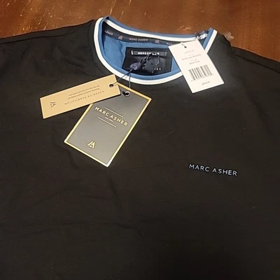 NUEVO CON ETIQUETAS MARC ASHER Mercerizada Negra Blanca Para Hombres Camisa Grande Golf $69 ALFOMBRILLAS-24130 Foto 1 de 4