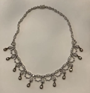 Edwardian Revival Silver NLH 925 Necklace 35g CZ Fringe Teardrop Dangle 17” - Picture 1 of 12