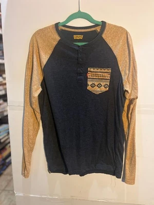 Levi’s Henley Shirt Medium Two-Tone Long Sleeve Geometric Pocket Clean Condit - Image 1 of 4