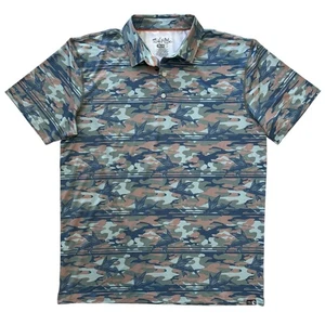 Salt Life SLX Large Camo Aqua Fish S/S Men's Performance Golf Polo Shirt - Picture 1 of 9