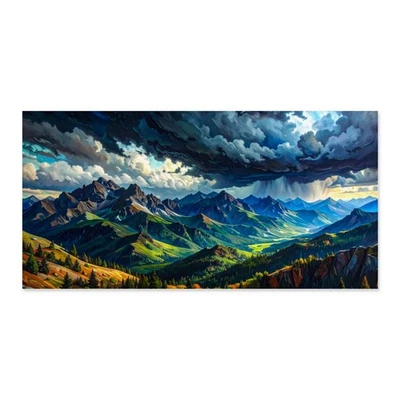 Abstract Painting Canvas Print Wall Art Dramatic Mountain Scene Home Decor 60x30 - Image 1 of 4