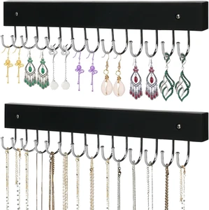 2 Pack Wall Mounted Wooden Jewelry Organizer, Necklace Holder with 28 Hooks - Picture 1 of 4
