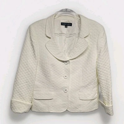 Женский жаккардовый блейзер Albert Nipon 18 кремовый укороченный хлопок старые деньги *ЧИТАЙТЕ* - Изображение 1 из 4