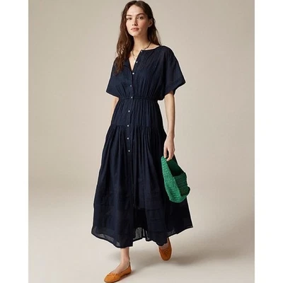 ¡¡NUEVO CON ETIQUETAS!! J. CREW Pintuck Camisa Vestido Algodón Voile Azul Marino Camisa Preppy Pequeño Foto 1 de 4