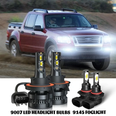 9008 For Ford Explorer Sport Trac 2007-2010 LED Headlights Fog Light Bulbs Combo - Image 1 of 4